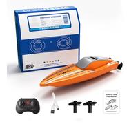 Quibuilds Mini lancha de velocidad RC de doble motor de 1/43 de 2.4 G con modos de velocidad dual, alcance remoto de 50 m, reinicio automático después del vuelco, ideal para jugar en río, lago y mar