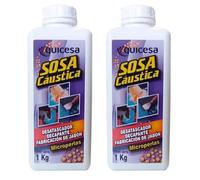 Quicesa Sosa caústica en microperlas Bote 1 kg Pack 2 uds. Potente desatascador, decapante Apto para la fabricación de jabón