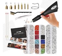 Quick Crystals Pro Bedazzler - Aplicador Hotfix, kit con diamantes de imitación, kit de herramientas de fijación de varitas con 7 tamaños diferentes de punta, pinzas, cepillo de limpieza, manual de