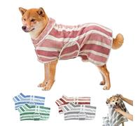 Quick-Drying Dog Bathrobe,Striped Super Absorbent Quick-Drying Pet Dog Robe with Adjustable Belly Band,Super Soft Full Wrap Dogs Towel for Puppies/Medium to Large Dogs After Bath (Pink, M)