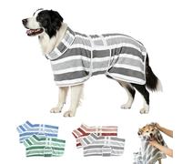 Quick-Drying Dog Bathrobe,Striped Super Absorbent Quick-Drying Pet Dog Robe with Adjustable Belly Band,Super Soft Full Wrap Dogs Towel for Puppies/Medium to Large Dogs After Bath (Gray, M)