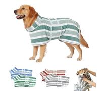Quick-Drying Dog Bathrobe,Striped Super Absorbent Quick-Drying Pet Dog Robe with Adjustable Belly Band,Super Soft Full Wrap Dogs Towel for Puppies/Medium to Large Dogs After Bath (Green, L)