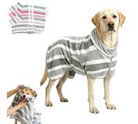 Quick-Drying Dog Bathrobe with Adjustable Belly Band, Soft Striped Pet Robe for Outdoors, Bathroom (Gray,L)