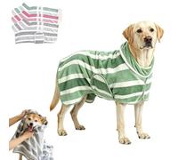 Quick-Drying Dog Bathrobe with Adjustable Belly Band, Soft Striped Pet Robe for Outdoors, Bathroom (Green,L)