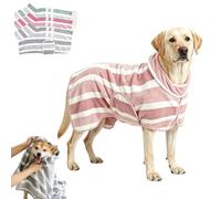 Quick-Drying Dog Bathrobe with Adjustable Belly Band, Soft Striped Pet Robe for Outdoors, Bathroom (Red,XS)