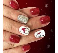 Quick Holiday - Pezones fraudulentos con copo de nieve, sombrero de Papá Noel, creación de árbol de Navidad, juego de manicura de poliestireno fino, pezuñas persistentes de Navidad