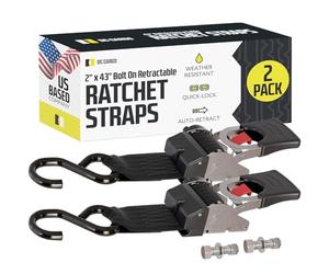Quick n Easy AutoRetract - Correas de Amarre para travesaño | 2 Correas retráctiles de Acero Inoxidable de 2 x 43 Pulgadas con Gancho en S para Barcos, muelles, remolques