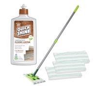 Quick Shine - Kit de fregona de Madera Dura, Incluye (1) fregona de Superficie Dura, (3) Almohadillas para Orejas de Microfibra y (1) Brillo de Piso de Madera Dura de 16 onzas, fórmula certificada de