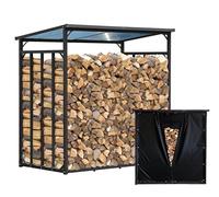 QUICK STAR Estantería de metal para leña de chimenea, color antracita, XXL, 185 x 100 x 185 cm, XXXL con protección contra la intemperie, soporte para leña de jardín, 3,5 m³, ayuda para apilar