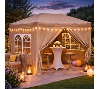QUICK STAR Jardín Gazebo Plegable Pop-Up 2 x 3 m Beige Ahumado con 4 Paredes Laterales de Fastening fácil con 2 Cremalleras