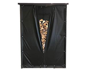 QUICK STAR Juego de protección contra la intemperie frontal y trasera para soporte de leña de chimenea, 143 x 70 x 185 cm, PVC, color negro