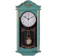 Quickway Imports Clockswise Reloj de Pared Grande con péndulo de plástico con Aspecto de Madera Vintage para Sala de Estar, Cocina o Comedor, Azul Grande con diseño Envejecido Dorado
