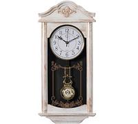 Quickway Imports Reloj de Pared Grande con péndulo de plástico con Aspecto de Madera Vintage para Sala de Estar, Cocina o Comedor, Grande, Color Blanco