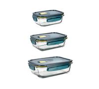 Quid Astral Set 3 Recipientes Rectangular Hermétcos Set 3 Piezas 37cl - 64cl - 104cl Otros Vidrios Apto Microondas Apto Congelador 100% Hermético