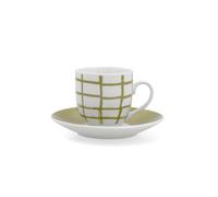 Quid Kansas Juego de 6 Tazas de Café con Plato, Porcelana Blanca con Diseño Cuadriculado Verde, 90 ml