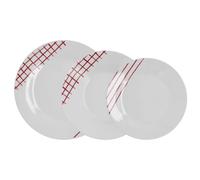 Quid Kansas Vajilla de Porcelana, 18 Piezas para 6 Personas, Platos 23/20/19 cm, Diseño con Líneas Rojas, Apto para Microondas y Lavavajillas