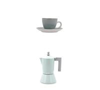 Quid Lote de 6 Tazas Con Platillo Cerámica 9cl Apto + Cafetera Aluminio Fundido 6 Tazas