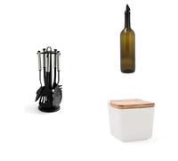 Quid Lote Set Gadgets 5 Piezas Acero +A ceitera Vidrio 750ml + Salero Cerámico 12x12x11cm