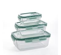 Quid Minimal Set 3 Recipientes Herméticos Vidrio 1800ml-800ml-330ml Boro Apto Microondas Apto Frigorífico
