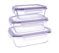 Quid Set de 3 recipientes herméticos Frost de vidrio, 104 cl | Transparente, formato rectangular, tapa con 4 cierres y válvula, apto para microondas, congelador y frigorífico