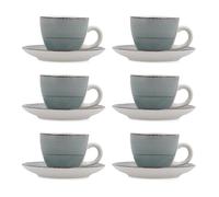 Quid Set de De 6 Tazas Con Platillo Cerámica Vita Morning de Loza 9cl | Turquesa, Loza, acabado brillo, 9cl