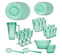 Quid Vajilla de Ps - Poliestireno Iris 36 piezas para 6 personas | Verde, diseño otras formas, acabado con relieve, apta para microondas y frigorífico