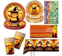 QuidToyZian Juego Completo de Vajilla Fiestas de Halloween para 16Invitados | Incluye Servilletas Platos Vasos Caja de Golosinas y Decoraciones Perfecto para Fiestas de Cumpleaños y Halloween de Terro
