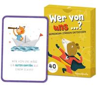 Quién de nosotros - Juego de cartas para niños a partir de 5 años - Juego | 40 preguntas divertidas para familias, viajes y noches de juegos - tarjetas de conversación dibujadas a mano