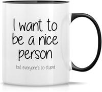 Quiero ser una buena persona, pero todos son tan estúpidos, tazas de café, taza de café novedosa, taza de té de cerámica impresa de doble cara para mamá, papá, amigo, esposa, esposo, regalo de 11 oz