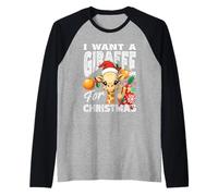 Quiero una Jirafa para Navidad Divertida para niños Camiseta Manga Raglan
