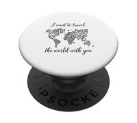 Quiero Viajar por el Mundo contigo Mapa romántico para Parejas PopSockets PopGrip Adhesivo