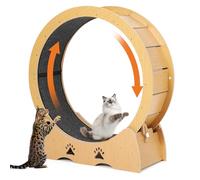 Quiet 34" Wooden Cat Exercise Wheel - Large Indoor Treadmill with Non-Slip Carpeted Trail - Sturdy Fitness Equipment for Walking & Training - Natural Wood Color