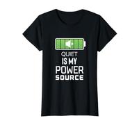 Quiet Is My Power Source Trabajadores remotos, Amantes de los Libros Camiseta gráfica económica, Mujer, Negro, S