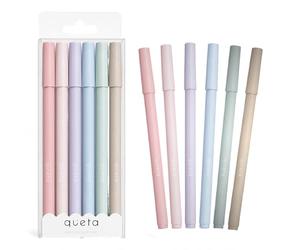 QUIETA Boligrafos Bonitos de Gel Negros x6 | Diseño Pastel para Journaling