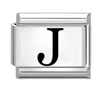Quiges - 9 mm grabados con láser módulo de estilo italiano encanto enlace acero inoxidable alfabeto letra J estilo italiano para pulseras