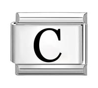 Quiges - 9 mm grabados con láser módulo de estilo italiano encanto enlace acero inoxidable alfabeto letra C para pulseras de estilo italiano