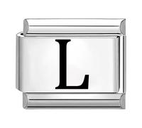 Quiges - 9 mm Laser grabado Italian Style Módulo Acero Inoxidable Alfabeto Letra L para Italiano pulseras