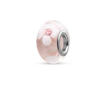 Quiges Abalorio de Cristal Murano Blanco Transparente Flores Rosadas Charm para Mujer