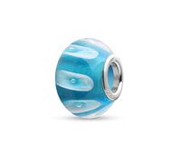 Quiges Abalorio de Cristal Murano Plata de Ley Hecho a Mano Azul Transparente Charm para Mujer