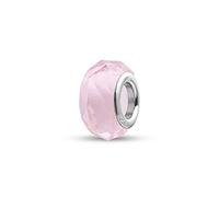 Quiges Abalorio de Cristal Murano Plata de Ley Hecho a Mano Corte de Diamantes Rosa Transparente Charm para Mujer