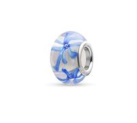 Quiges Abalorio de Cristal Murano Plata de Ley Hecho a Mano Transparente Flores Azules Charm para Mujer