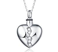 Quiges Cápsula de acero inoxidable conmemorativa cremación urna colgante ceniza dióxido de circonio - corazón para cremación con collar ajustable 46-52 cm, 46-52 Centimeter, Acero inoxidable, Circonia