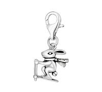 Quiges Charm con Cierre Colgante Bunny Conejo de Invierno con Esquís Plata de Ley 925 Mujer para Pulseras Europeas
