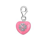 Quiges Charm con Cierre Colgante Circonia Blanca y Corazón Rosa Plata de Ley 925 Mujer para Pulseras Europeas