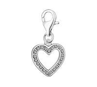 Quiges Charm con Cierre Colgante Corazón con Zirconia Plata de Ley 925 Mujer para Pulseras Europeas