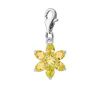 Quiges Charm con Cierre Colgante Flor de Circonia Amarilla Piedra de Nacimiento de Noviembre Plata de Ley 925 Mujer para Pulseras Europeas