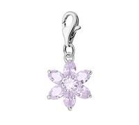 Quiges Charm con Cierre Colgante Flor de Circonia Púrpura Piedra de Nacimiento de Junio Plata de Ley 925 Mujer para Pulseras Europeas