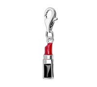 Quiges Charm con Cierre Colgante Lápiz Labial Rojo y Negro Plata de Ley 925 Mujer para Pulseras Europeas