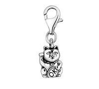 Quiges Charm con Cierre Plateado 3D Gato Japonés Maneki Neko Abalorios Joyería de Mujer
