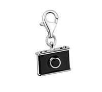 Quiges Charm con Cierre Plateado Esmalte Negro 3D Cámara Fotográfica Abalorios Joyería de Mujer